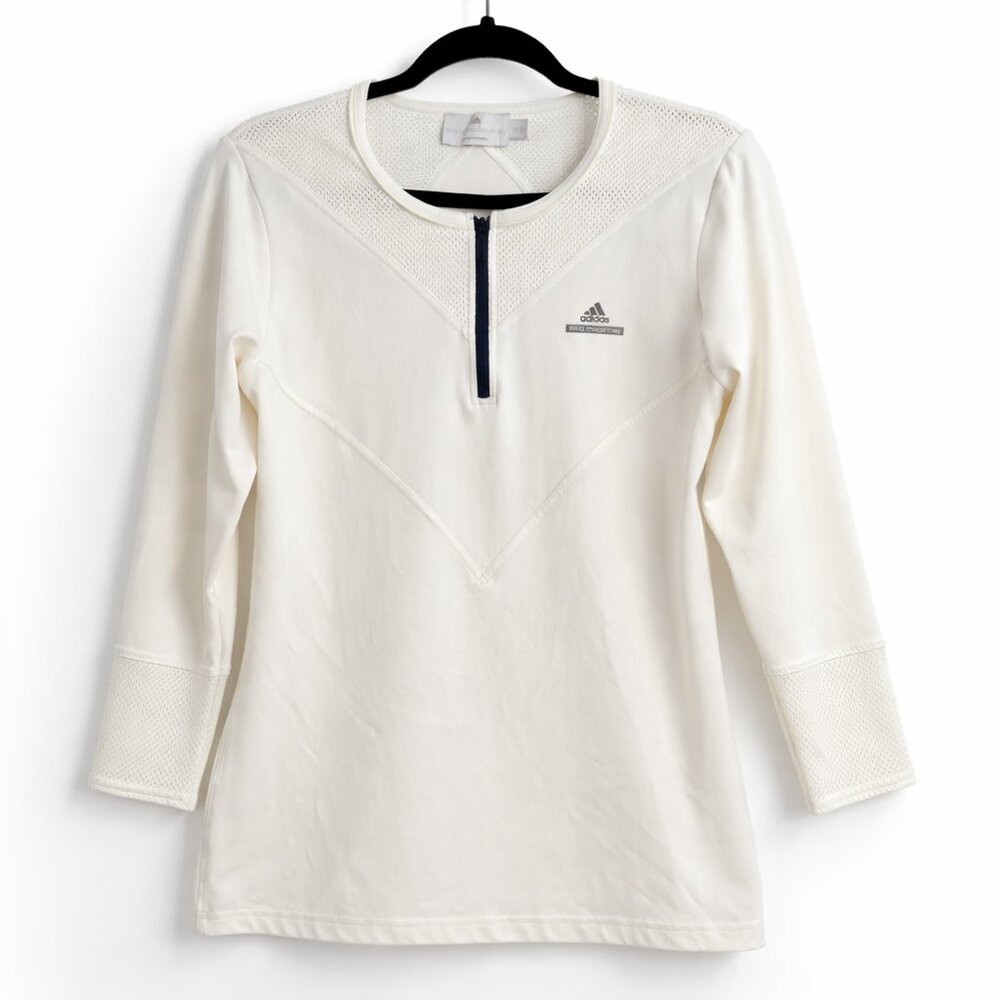 Adidas Stella McCartney Barricade Tennis Top M Ivory 3/4 Sleeve Quarter Zip